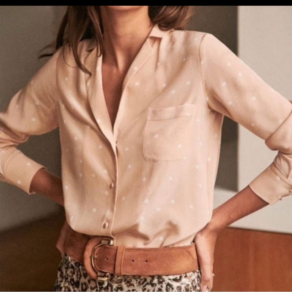 Sezane Florence Top peach with ecru dots